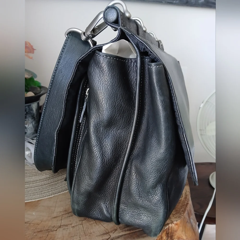 Business EL PORTAL Black Leather MESSENGER Office Work BRIEFCASE ATTACHE BAG